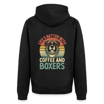 Retro-Leben ist besser mit Kaffee und Boxershorts - Unisex Premium Bio Zip Hoodie - Schwarz - Hinten - Nico (187cm)