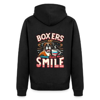 Boxers And Coffee Make Me Smile Caffeine Lover - Unisex Premium Organic Zip Hoodie - black - Back - Nico (187cm)