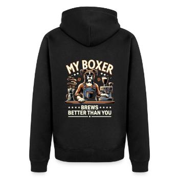 My Boxer Brews Better Than You Caffeine Lover Dog - Unisex Premium Organic Zip Hoodie - black - Back - Nico (187cm)