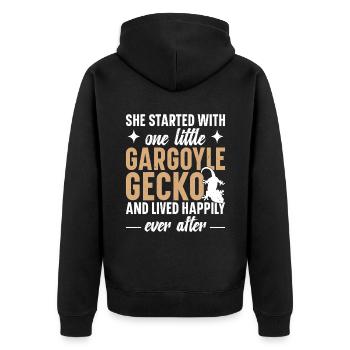 Sie Begann Mit Einem Kleinen Gargoyle Gecko Und - Unisex Premium Bio Zip Hoodie - Schwarz - Hinten - Nico (187cm)
