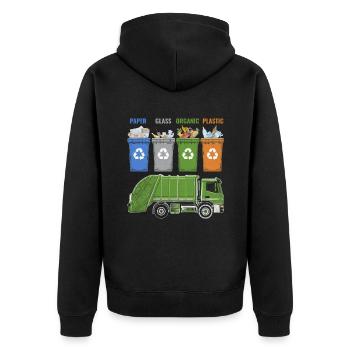 Recycling Trash Garbage Truck Trash Collector - Unisex Premium Organic Zip Hoodie - black - Back - Nico (187cm)