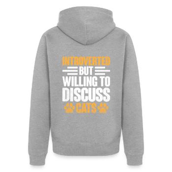 Introverted But Willing To Discuss Cats Sayings - Unisex Premium Organic Zip Hoodie - heather grey - Back - Nico (187cm)