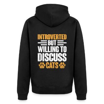 Introverted But Willing To Discuss Cats Sayings - Unisex Premium Organic Zip Hoodie - black - Back - Nico (187cm)