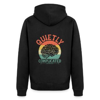 Quietly Complicated Sayings For Introverts - Unisex Premium Organic Zip Hoodie - black - Back - Nico (187cm)