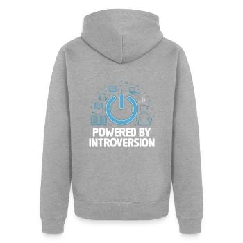 Powered By Introversion Sayings For Introverts - Unisex Premium Organic Zip Hoodie - heather grey - Back - Nico (187cm)