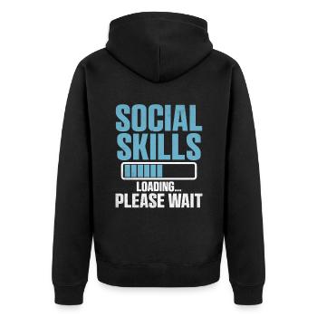 Soziale Kompetenzen Laden Bitte warten Sie Sprüche für - Unisex Premium Bio Zip Hoodie - Schwarz - Hinten - Nico (187cm)