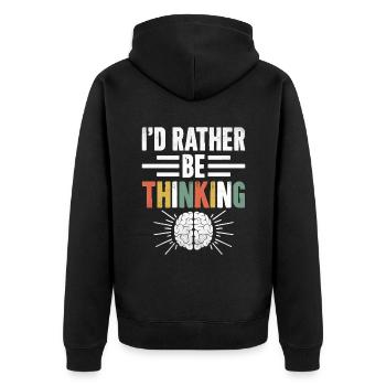 I’d Rather Be Thinking Sayings For Introverts - Unisex Premium Organic Zip Hoodie - black - Back - Nico (187cm)