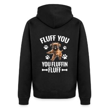 Brüsseler Griffon Flaum Dich Du Fluffin Flaum - Unisex Premium Bio Zip Hoodie - Schwarz - Hinten - Nico (187cm)
