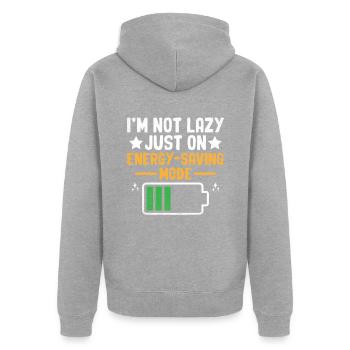 Ich bin nicht faul, nur auf Energiesparmodus Sarkasmus zu setzen - Unisex Premium Bio Zip Hoodie - Grau meliert - Hinten - Nico (187cm)