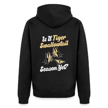 Ist Es Schon Tiger Swallows -Saison? - Unisex Premium Bio Zip Hoodie - Schwarz - Hinten - Nico (187cm)
