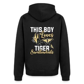 Dieser Junge Liebt Tiger Schwalbenschwänze - Unisex Premium Bio Zip Hoodie - Schwarz - Hinten - Nico (187cm)