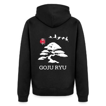 Goju Ryu Karate Best Kampfkunst Seit 1930 - Unisex Premium Bio Zip Hoodie - Schwarz - Hinten - Nico (187cm)