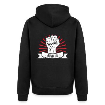 Goju Ryu Karate Best Kampfkunst Seit 1930 - Unisex Premium Bio Zip Hoodie - Schwarz - Hinten - Nico (187cm)