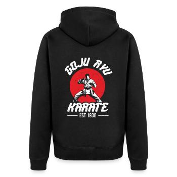 Goju Ryu Karate Best Kampfkunst Seit 1930 - Unisex Premium Bio Zip Hoodie - Schwarz - Hinten - Nico (187cm)