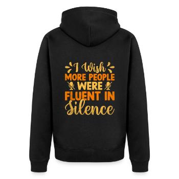 Ich wünschte, mehr Menschen würden den Sarkasmus des Schweigens fließen lassen - Unisex Premium Bio Zip Hoodie - Schwarz - Hinten - Nico (187cm)