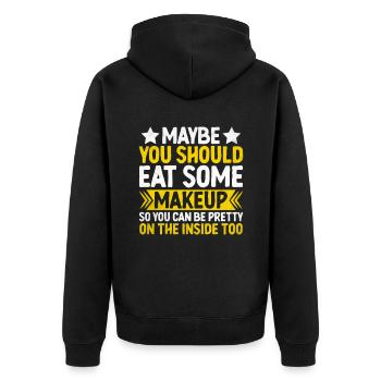 Vielleicht solltest du dich etwas schminken, damit du - Unisex Premium Bio Zip Hoodie - Schwarz - Hinten - Nico (187cm)