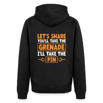 Let's Share Du nimmst die Granate Ich nehme die - Unisex Premium Bio Zip Hoodie - Schwarz - Hinten - Nico (187cm)