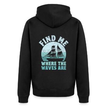 Finde mich dort, wo die Wellen sind Paddelboot - Unisex Premium Bio Zip Hoodie - Schwarz - Hinten - Nico (187cm)