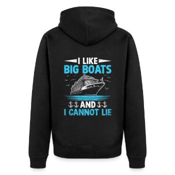 Ich mag große Boote und kann nicht liegen Paddelboot - Unisex Premium Bio Zip Hoodie - Schwarz - Hinten - Nico (187cm)