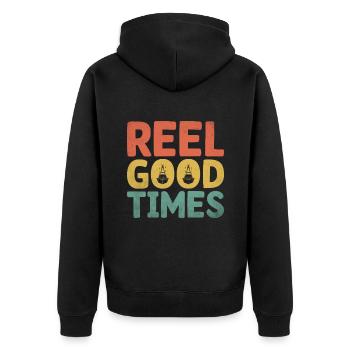 Reel Good Times Paddelboot - Unisex Premium Bio Zip Hoodie - Schwarz - Hinten - Nico (187cm)