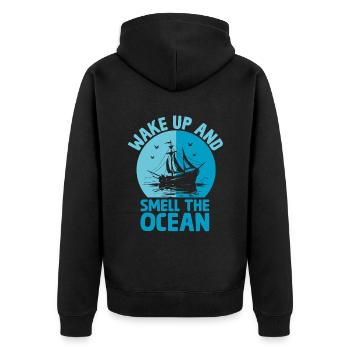 Wachen Sie auf und riechen Sie das Ocean Paddle Boat - Unisex Premium Bio Zip Hoodie - Schwarz - Hinten - Nico (187cm)