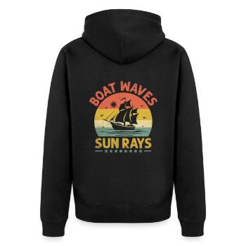 Boot Wellen Sonnenstrahlen Paddelboot - Unisex Premium Bio Zip Hoodie - Schwarz - Hinten - Nico (187cm)