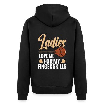Ladies love me for my finger skills. - Unisex Premium Organic Zip Hoodie - black - Back - Nico (187cm)