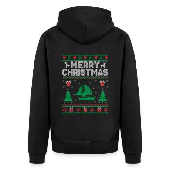 Weihnachtsmotto: Frohe Weihnachten Paddelboot - Unisex Premium Bio Zip Hoodie - Schwarz - Hinten - Nico (187cm)