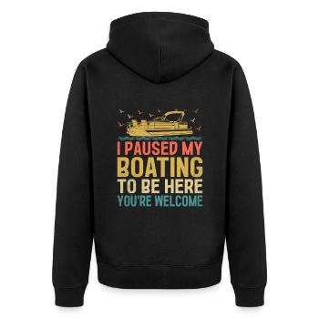 Ich habe meine Bootsfahrt unterbrochen, um hier zu sein, du bist willkommen - Unisex Premium Bio Zip Hoodie - Schwarz - Hinten - Nico (187cm)