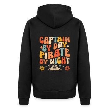 Kapitän bei Tag Pirat bei Nacht Piraten Jugend Design - Unisex Premium Bio Zip Hoodie - Schwarz - Hinten - Nico (187cm)