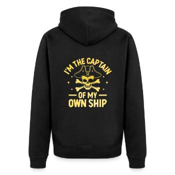 Ich bin der Kapitän meines eigenen Schiffes Piraten Jugend Design - Unisex Premium Bio Zip Hoodie - Schwarz - Hinten - Nico (187cm)