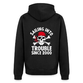 Segeln in Schwierigkeiten seit dem Jahr 2000 Piratenjugend - Unisex Premium Bio Zip Hoodie - Schwarz - Hinten - Nico (187cm)