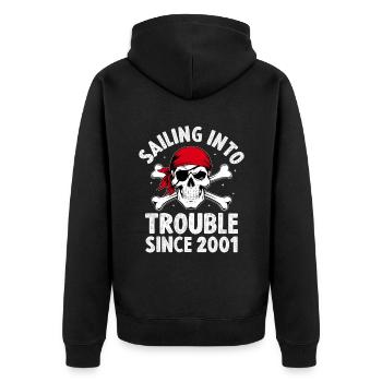 Segeln in Schwierigkeiten seit 2001 Piratenjugend - Unisex Premium Bio Zip Hoodie - Schwarz - Hinten - Nico (187cm)