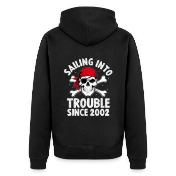Segeln in Schwierigkeiten seit 2002 Piratenjugend - Unisex Premium Bio Zip Hoodie - Schwarz - Hinten - Nico (187cm)