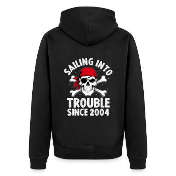 Segeln in Schwierigkeiten seit 2004 Piratenjugend - Unisex Premium Bio Zip Hoodie - Schwarz - Hinten - Nico (187cm)