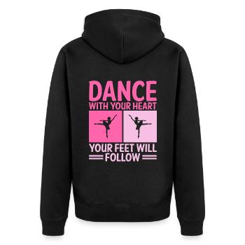 Tanze mit deinem Herzen, deine Füße werden folgen - Unisex Premium Bio Zip Hoodie - Schwarz - Hinten - Nico (187cm)