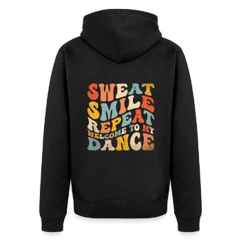 Sweat Smile Repeat Willkommen zu meinem Tanz zum Tanzen - Unisex Premium Bio Zip Hoodie - Schwarz - Hinten - Nico (187cm)
