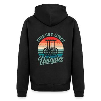 Dieser Typ Liebt Unicycles - Unisex Premium Bio Zip Hoodie - Schwarz - Hinten - Nico (187cm)