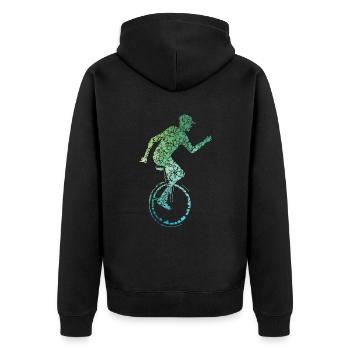 Dieser Typ Liebt Unicycles - Unisex Premium Bio Zip Hoodie - Schwarz - Hinten - Nico (187cm)
