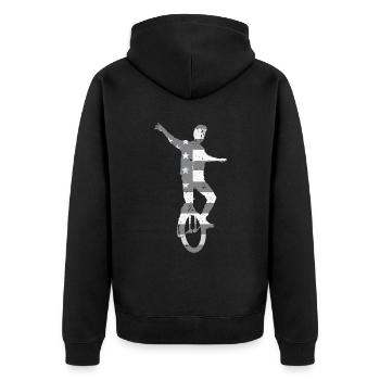 This guy loves unicycles - Unisex Premium Organic Zip Hoodie - black - Back - Nico (187cm)
