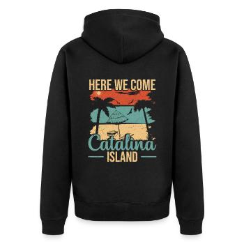Hier Kommen Wir Zur Insel Catalina - Unisex Premium Bio Zip Hoodie - Schwarz - Hinten - Nico (187cm)