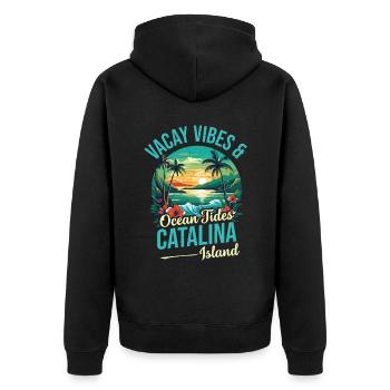 Vacay Vibes & Occänen -gezeiten Catalina Island - Unisex Premium Bio Zip Hoodie - Schwarz - Hinten - Nico (187cm)