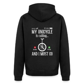Mein Einrad Ruft Und Ich Muss Gehen - Unisex Premium Bio Zip Hoodie - Schwarz - Hinten - Nico (187cm)