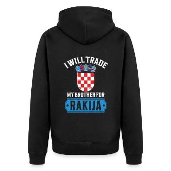 I'm going to trade my brother for rakija - Unisex Premium Organic Zip Hoodie - black - Back - Nico (187cm)