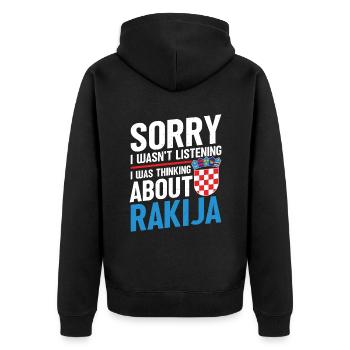 Sorry I didn't listen. I - Unisex Premium Organic Zip Hoodie - black - Back - Nico (187cm)