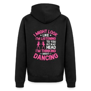 Ich sehe vielleicht so aus, als würde ich zuhören, aber in meinem Kopf - Unisex Premium Bio Zip Hoodie - Schwarz - Hinten - Nico (187cm)