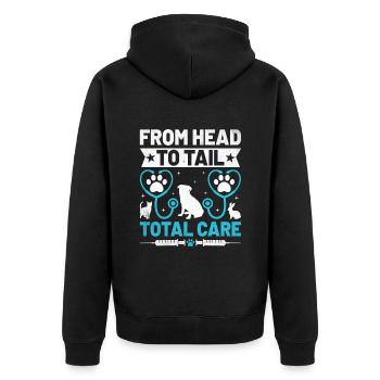 Von Kopf bis Schwanz Total Care Vielseitiges Tier - Unisex Premium Bio Zip Hoodie - Schwarz - Hinten - Nico (187cm)