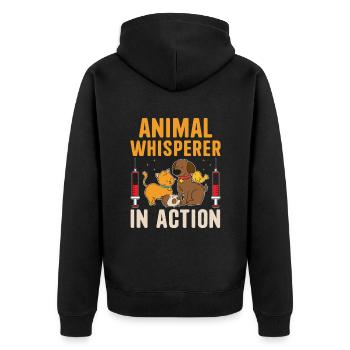Tierflüsterer in Aktion Vielseitiges Tier - Unisex Premium Bio Zip Hoodie - Schwarz - Hinten - Nico (187cm)
