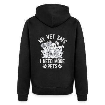 Mein Tierarzt sagt, ich brauche mehr Haustiere Vielseitiges Tier - Unisex Premium Bio Zip Hoodie - Schwarz - Hinten - Nico (187cm)