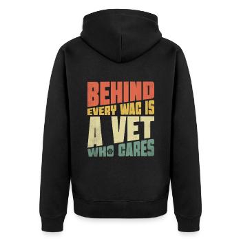 Hinter jedem Wag steht ein Tierarzt, der sich um den Tierarzt kümmert - Unisex Premium Bio Zip Hoodie - Schwarz - Hinten - Nico (187cm)